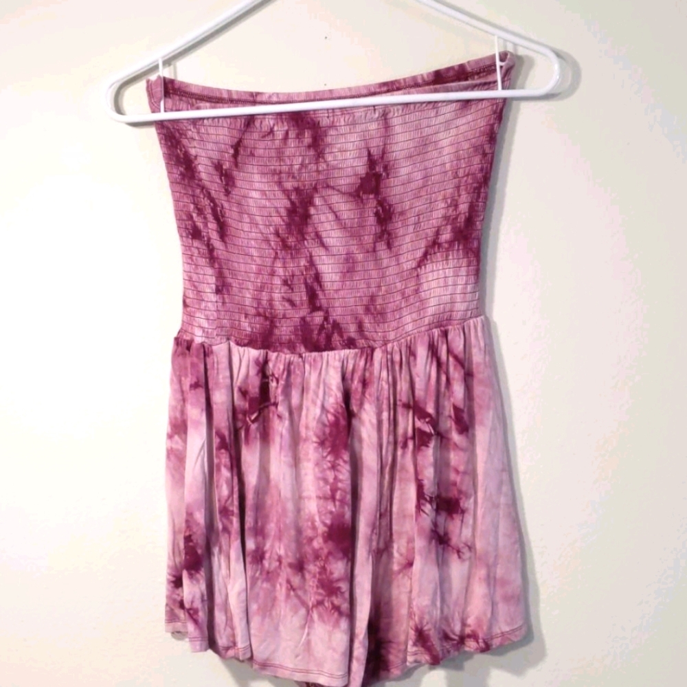 Strapless Maroon/Pink Tie Dye Romper
